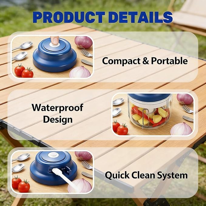 Electric Garlic Chopper Mini, Upgraded Rechargeable Veggie Chopper With Storage and Cover, One-Touch Food Processor with 4 Stainless Steel Blades for Onion Meat Chili Ginger (Blue, 250ml)