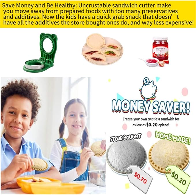 CHICHAUS Uncrustable Sandwich Maker,Sandwiches Pocket Circle Shape 3.7Inch Sandwich Cutter and Sealer,Sandwich Cutter for Kids Breakfast and lunchboxes (Green)