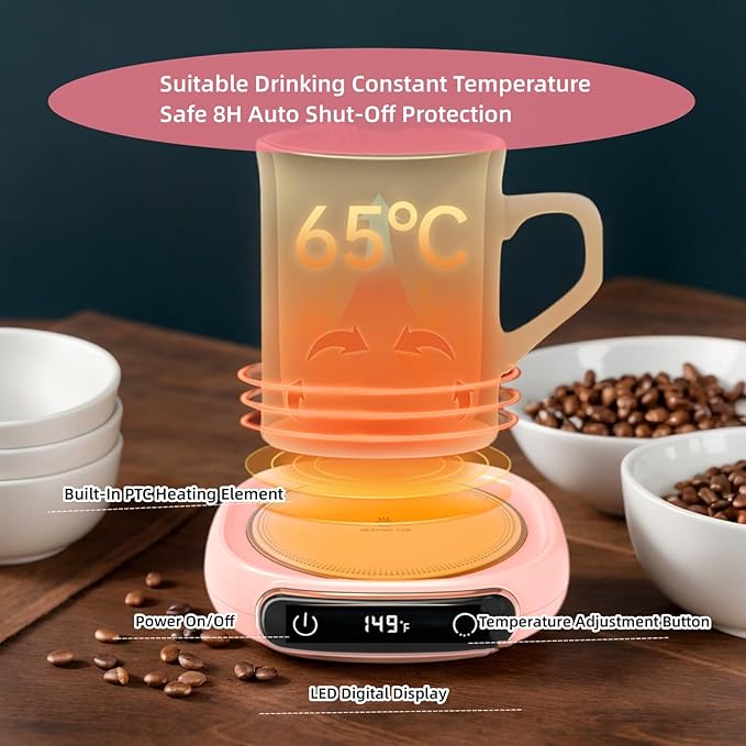 Coffee Mug Warmer For Desk,Multi-purpose Cup Warmer For All Bottles&Cups,Fast Heating Mug Warmer For Tea &Coffee With 3 Temp Settings, Portable Bottle Warmer For Breastmilk, 8 Hours Auto Shut Off,Pink
