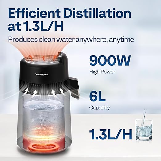 VIVOHOME Water Distiller Countertop 1.6 Gallon/6L 900W Distilled Water Machine with VIVOHOME 4.75 Quart Stand Mixer, 8 Speed Kitchen Electric Food Mixer