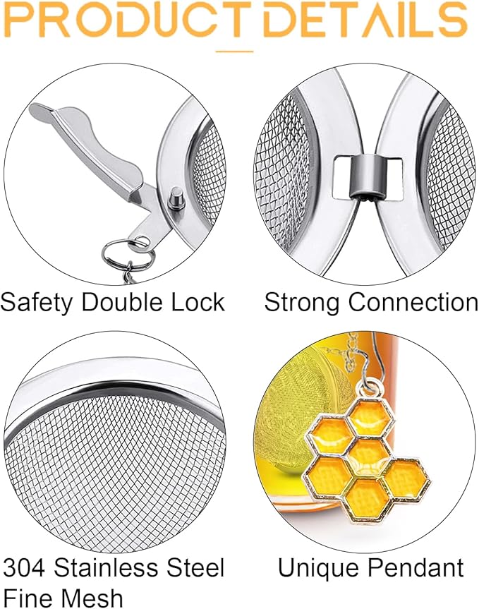 Tea Strainers for Loose Tea, Set of 2 TeaSanavie Stainless Steel Tea Ball, Tea infuser with Honeybee & Beehive Charm