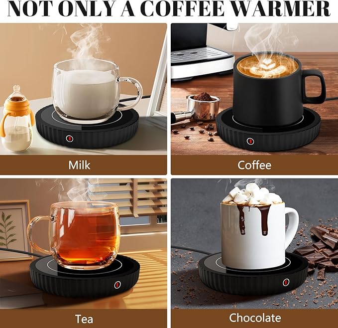 Mug Warmer, Coffee Mug Warmer with Three Temperature Settings, Auto Shut Off Coffee Warmer, Mug Warmer for Desk with Large Heating Plate, Easy to Clean Coffee Cup Warmer for Milk,Tea and Chocolate