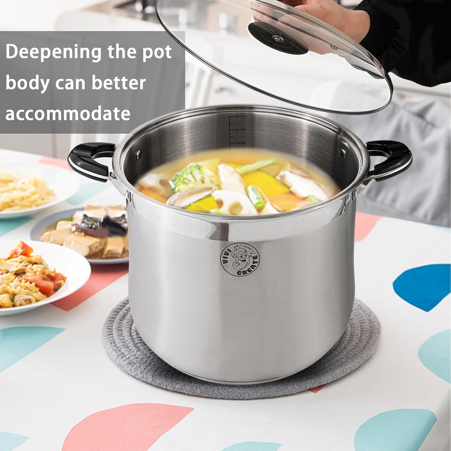 Vivicreate Stainless Steel Stock Pot with Lid for Induction Cooking Boiling Pasta Stew Soup Large Capacity Cookware with Handles for Kitchen Spaghetti Olla Olla de Acero Inoxidable (14.5 QT)