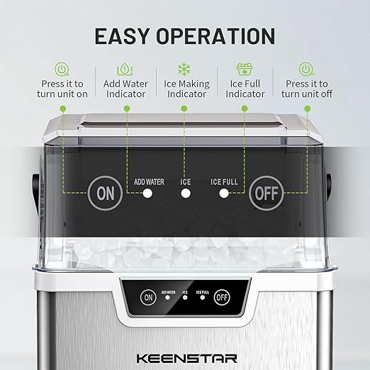 Nugget Countertop Ice Maker with Soft Chewable Ice 40Lbs, Pebble Sonic Ice Machine with Basket and Scoop, Ready in 5 Mins, 40Lbs/24H, Auto Self-Cleaning, for Home, Kitchen, Office, Party, Camping