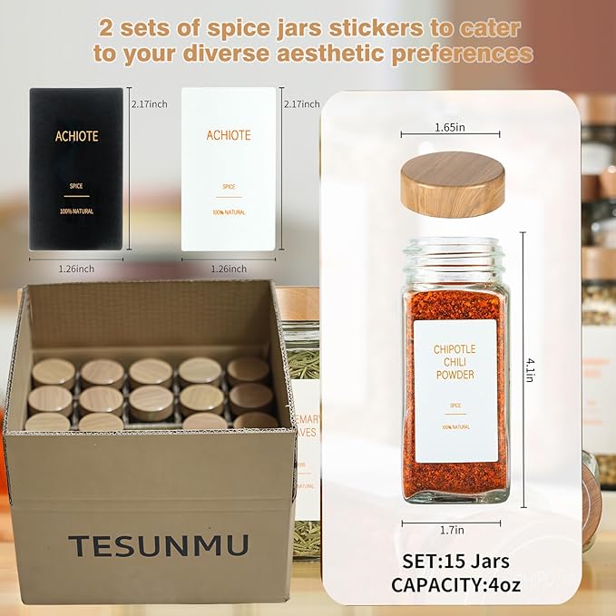 Spice Jars with Label，4oz Seasoning Containers, Glass Spice Bottles with Shaker Lids,Funnel, Chalk Pen (24)