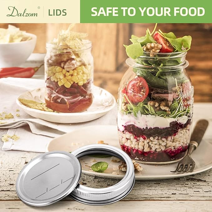 Dalzom® 72Pcs Canning Lids Regular Mouth, Premium Mason Jar Lids for Ball, Kerr Jars - Food Grade Material, 100% Fit & Airtight for Regular Mouth Mason Jars