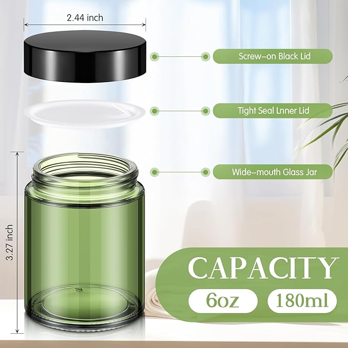 Domensi 24 Pcs Bulk 6oz Glass Jars with Lids Leakproof Round Airtight Empty Cosmetic Jars with Inner Liners Lid for Storing Lotions Spices Ointments Food Storage (Olive Green)