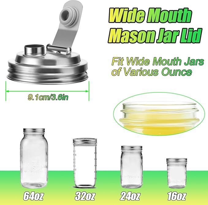 Palksky Mason Jar Pour Spout Lid Stainless Steel, Wide Mouth Pour Spout Flip Cap Lids for Mason Jars, anticracking Leak Proof Seal Cover Airtight for Drinking Salad Dressing & Food Storing(2PCS)
