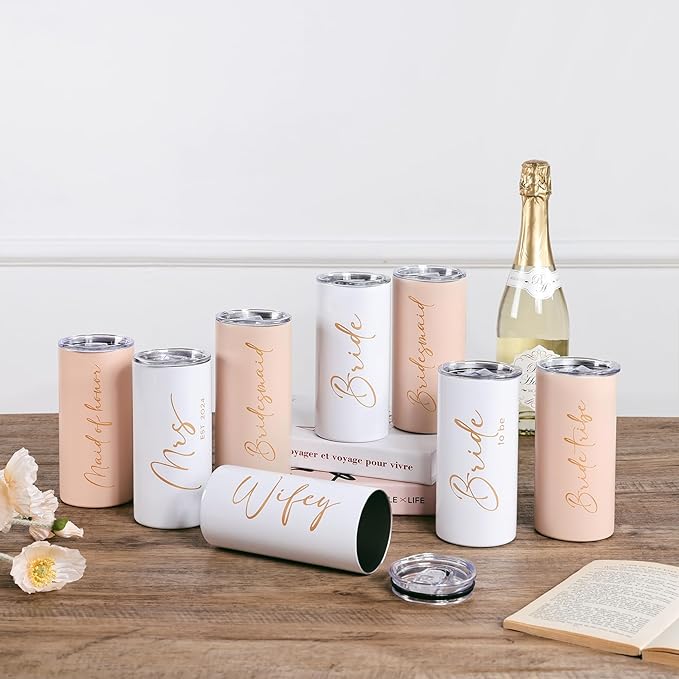 Maid of Honor Gifts Bridesmaid Proposal Gifts Maid of Honor Cups Wedding Bachelorette Party Favors Bridal Shower Stainless Steel Skinny Tumbler with Lid and Straw 15 OZ Pink