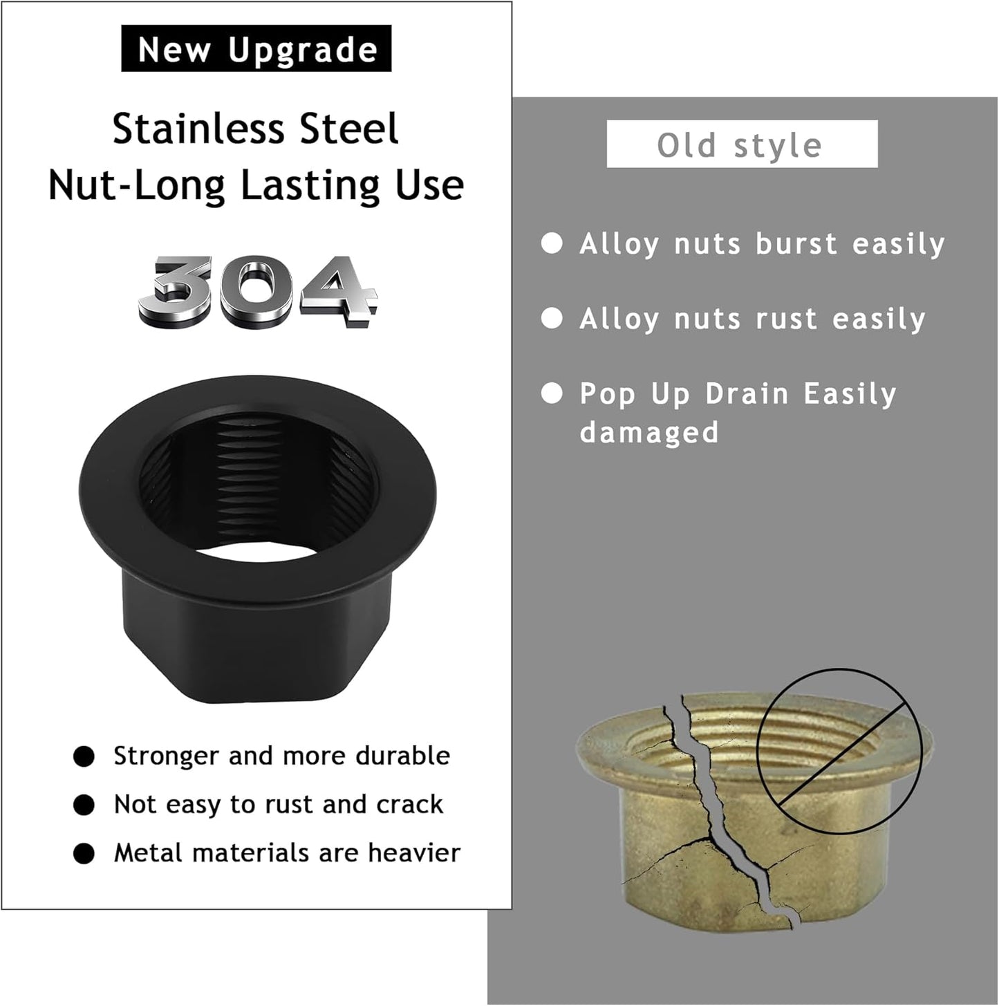 Bathroom Sink Drain,2 Pack Drain Stopper with Overflow,Small Cap Pop Up Drain Assembly with Detachable Strainer Basket,Built-in Anti-Clogging, Stainless Steel Nut Matte Black