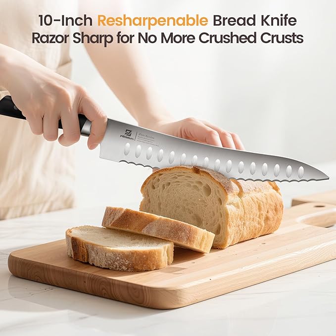 Piklohas Bread Slicer With Bread knife, World's 1st Horizontal Bread Cutter for Homemade Bread, 4 Thickness Adjustable, Paired With Multifunction Serrated Knife for Efficient Slicing, Baking Gifts