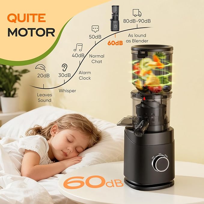 Juicer Machines, Cold Press Juicer Professional for Maximum Nutrients & High Yield, Ultra-Quiet Motor Efficient with Leafy Greens to Hard Vegetables, Easy to Clean Design, Black