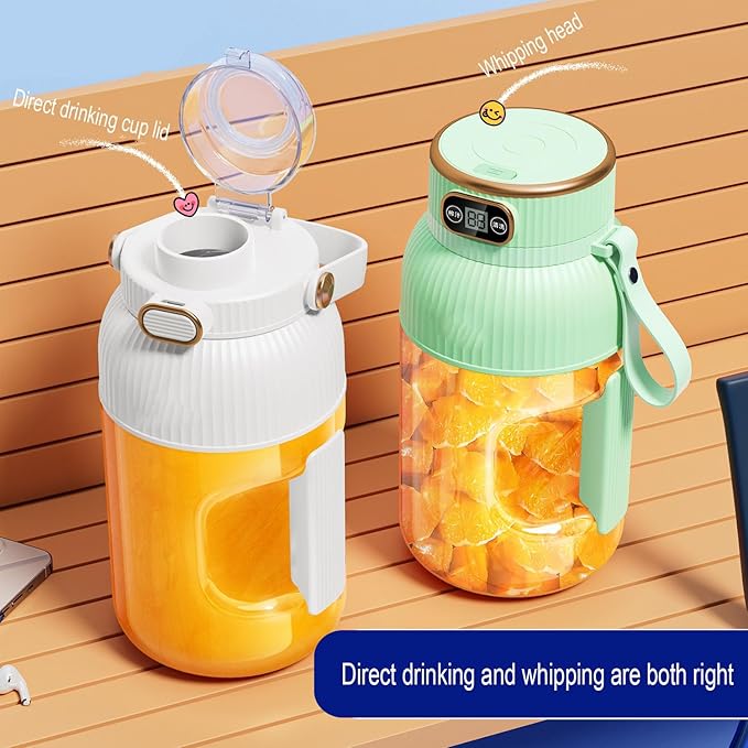 Large-capacity personal size blenders, powerful motor driving ten-blade cutter head, dual large-capacity batteries, TYPE-C fast charging head, 40Oz (1200ml) large capacity (white with lid)