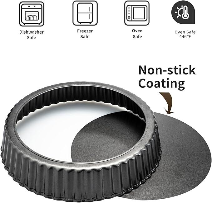 9“ & 11” Deep Dish Tart Pan, 2 Pack Nonstick 2” Tall Tart Pan, Quiche Pan, Carbon Steel Deep-dish Pie Pan with Removable Loose Bottom for Baking Thanksgiving Christmas