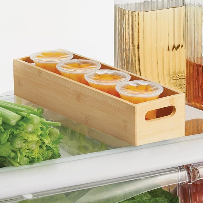 mDesign Set of 2 Kitchen Storage Box – Open-Top Bamboo Storage Tray with Handles – Ideal for Use as a Cupboard Organiser or on The Shelf – Natural