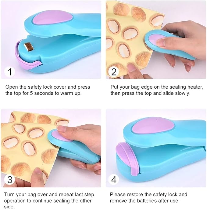 Kitchen Accessories Tools Mini Portable Food Clip Heat Sealing Machine Sealer Home Snack Bag(Pink-1)
