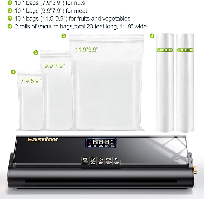 Updated Patented Food Preserver Vacuum Sealer Fully Automatic Heat Sealer Machine, Multi-Functional Food sealer Machine Food Bag Sealer with 20ft Bags 30 Vacuum Bags