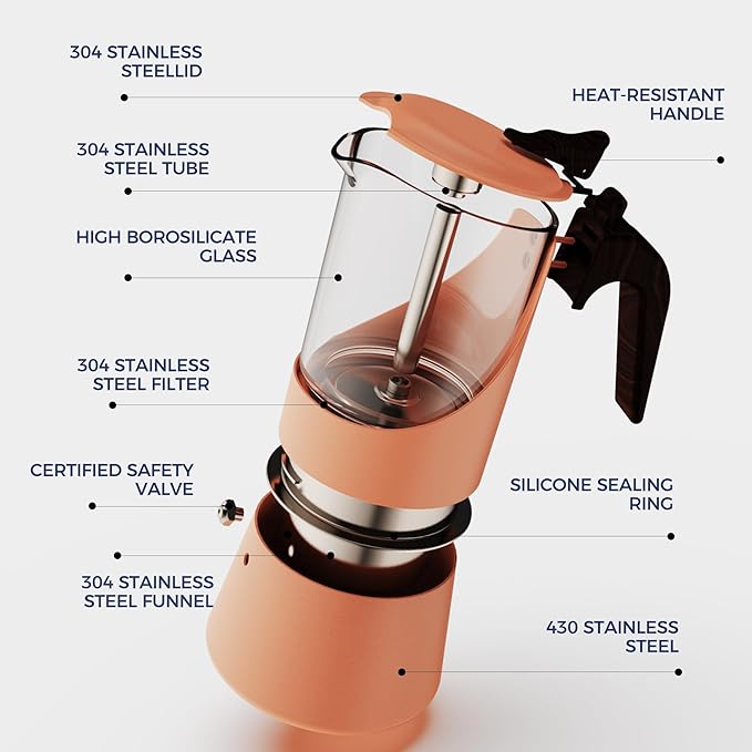 Glass Moka Pot for Stovetop & Induction - Italian Espresso Maker with Wood Handle & Leak-Proof Design - Comes with Induction Heat Diffuser Plate (9 Cup,360ml)