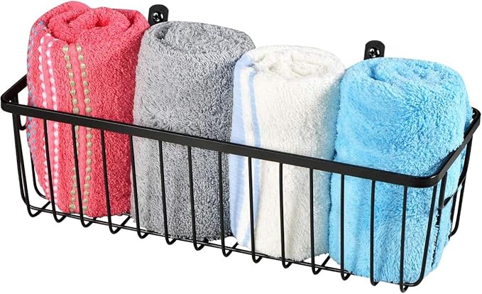 SheeChung Hanging Wall Wire Baskets - Small, 3 Pack - Portable Metal Wall Mount Basket, Farmhouse Rustic Home Food Storage Organizer for Cabinets, Pantry, Closets, Bathroom, Kitchen, Bedroom (Black)