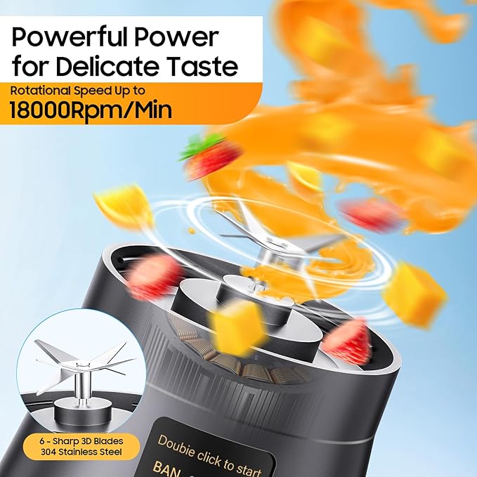 Cordless Portable Personal Size Blender - Mini Blender Make Smoothies and Shakes, 380Ml BPA Free Travel Cup, Powerful Blending Suit in Office/Home/Gym, Mother's Day