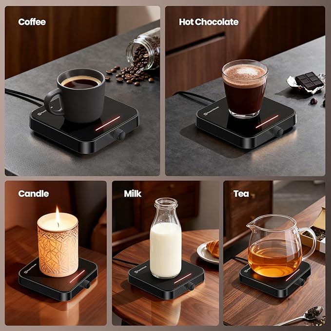 Maestri House Mug Warmer, Electric Coffee Cup Warmer for Desk with 3-Temp Settings,Auto Shut Off, Constant Temperature Heating for Beverage, Milk, Tea and Hot Chocolate at Home & Office (Black)