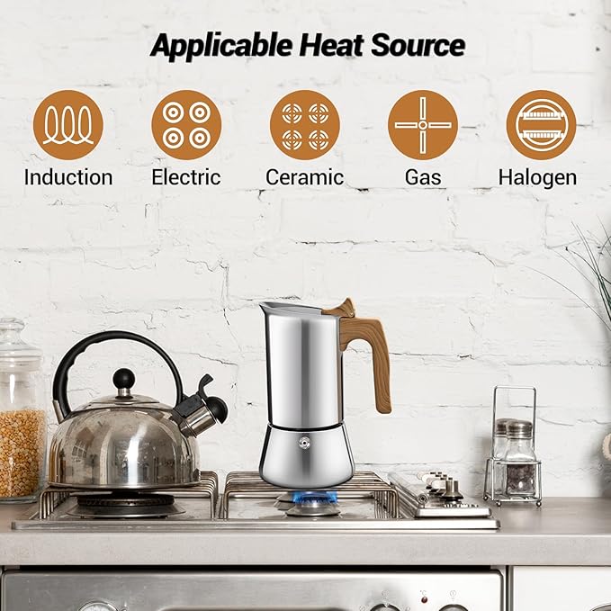 No Coating 12 Cup Moka Pot Thickened 304 Stainless Steel Stovetop Espresso Coffee Maker 600ml 20oz Mocha Percolator Greca Cuban Ideal for Making Rich Authentic Italian Café