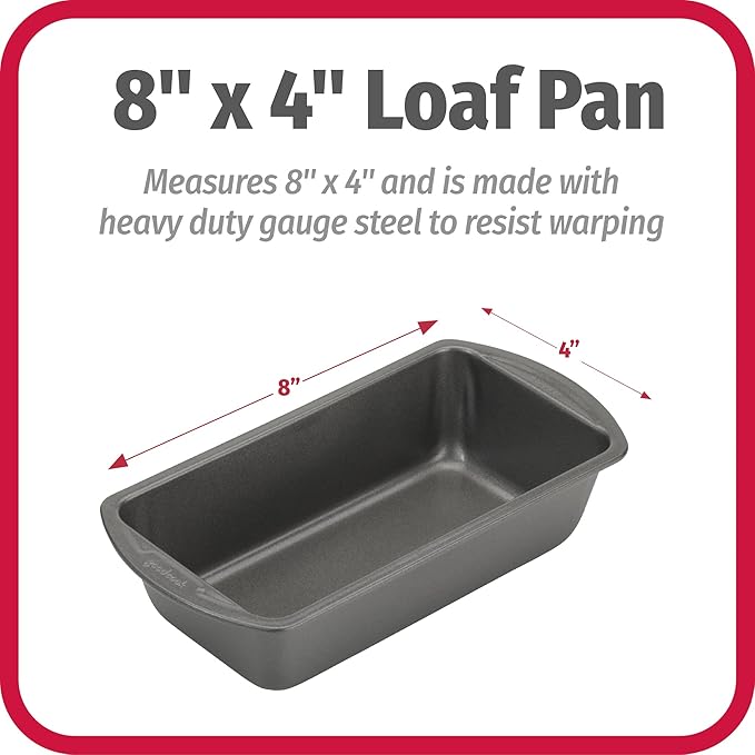 GoodCook Nonstick Loaf Pan Heavy-Duty Steel Bakeware with Easy-Clean Non-Stick Coating, Oven & Dishwasher Safe Pan for Meatloaf Breads Cakes Brownies Lasagnas Casseroles & More, 8 x 4-Inch, Gray