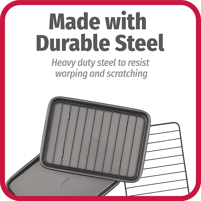 GoodCook Set of 2 Nonstick Steel 9" x 6" Toaster Oven Mini Baking Sheets with Racks, Gray