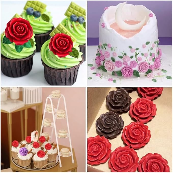 Rose Flower Silicone Molds,2pcs Roses Flowers Fondant Molds Polymer Clay Mould Candy Chocolate Molds for Cupcake Cake Pop Puck Decoration DIY Crafts