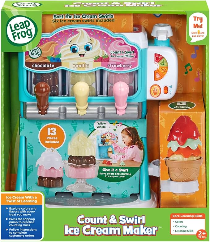 LeapFrog Count and Swirl Ice Cream Maker Playset for Kids Ages 2 Years and up, Blue