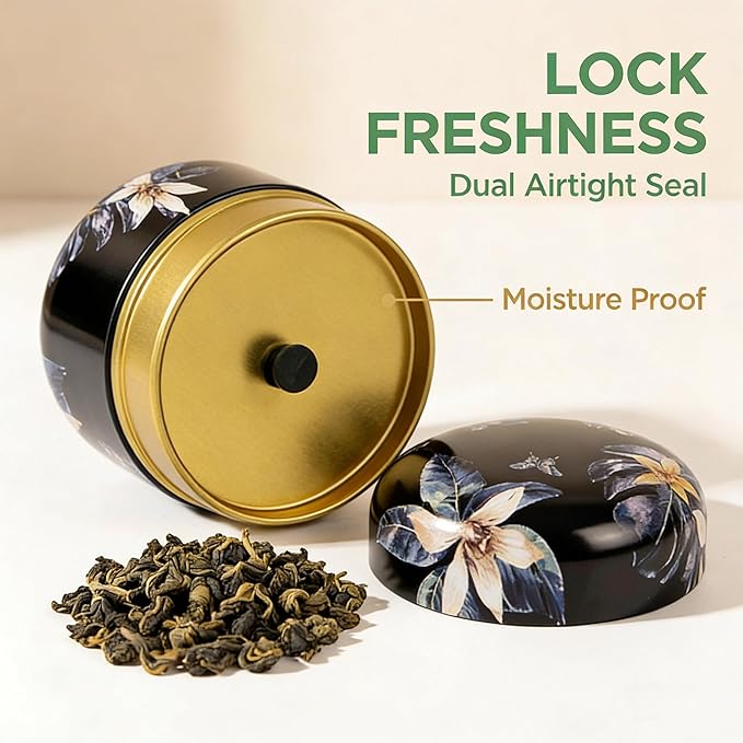 HAN SHENG 6 Pcs Airtight Tea Storage Tins 10 OZ, Vintage Style Food Containers for Loose Leaf Tea & Herbs, Coffee Beans, Spices, Sugar - Floral Embossed Design