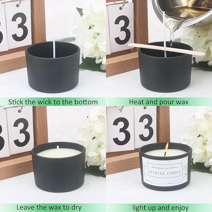 MILIVIXAY 20 Pack 4 OZ Matte Black Glass Candle Jars with Lids and Candle Making Kits - Bulk Wide Mouth Small Empty Candle Jars for Making Candles - Spice, Powder Containers.