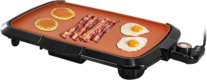 MegaChef Electric Grill with Copper Non-Stick Coating, Removable Drip Tray & Adjustable Temperature Control, Versatile Small Kitchen Appliance (16 Inch Grill)