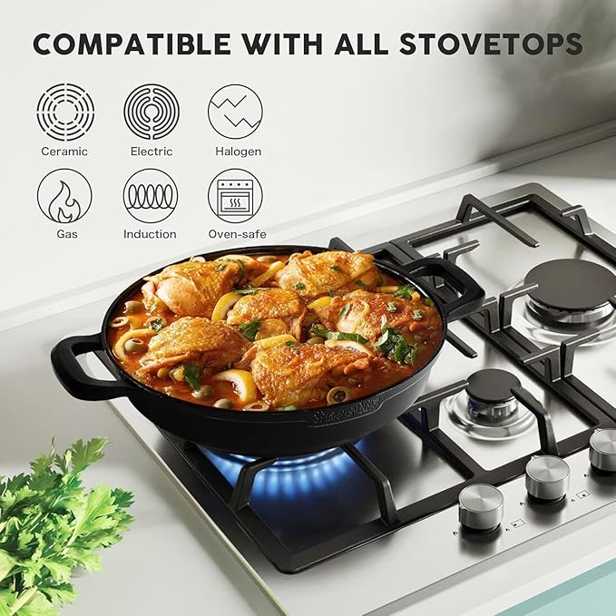 Non-Stick Frying Pan/Skillet 11", 3QT Tagine Pan,Cast Aluminum Pans with Lid, Stove/Oven-to-Table Cookware, Dishwasher Safe& Compatible with All Stovetops（Black Red）