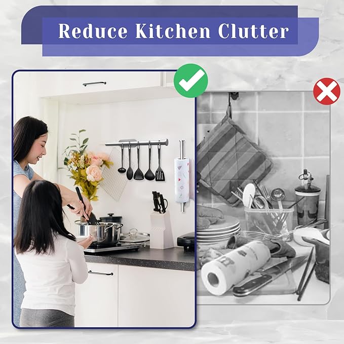 Paper Towel Holder, Self Adhesive or Drilling Paper Towel Holder Under Cabinet, Stainless Steel Silver Paper Towel Holders Wall Mount for Kitchen, Bathroom, Sink, Pantry, Fridge