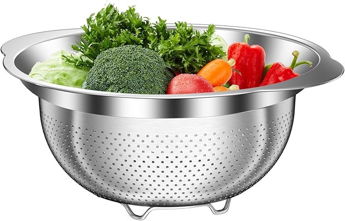 Stainless Steel Colander for Kitchen, 5 Quarts Stainless Steel Strainer, Pasta Strainer for Spaghetti Fruits Vegetables Cooking Food, Large Capacity with Handle Kitchen Food Strainer Basket - 1 Pack