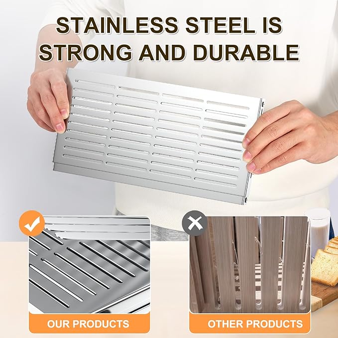 Stainless steel Bread Slicer for Homemade Bread,Adjustable Width,Foldable Compact,Bread Slicing Guide,Bread Loaf Slicer,for Cakes,Bagels,slice is 0.5",Bread width: 5.5"-8.3"(Silvers)