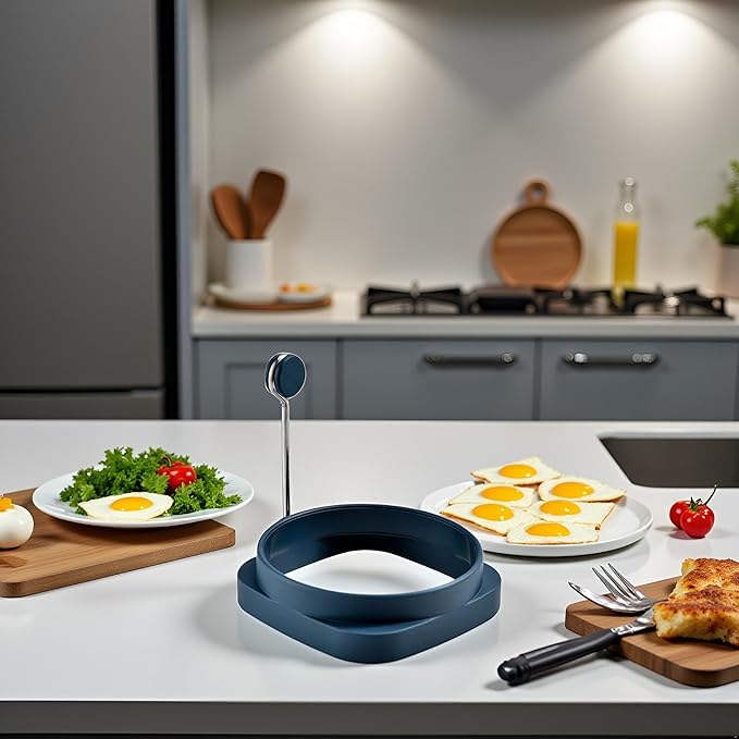 Blue Fried Egg High Temperature Resistance Flexible Food Grade Double-sided Square Round Egg Fryer Mould for Home Fried Egg Ring Egg Poachers Specialty Cookware Cookware