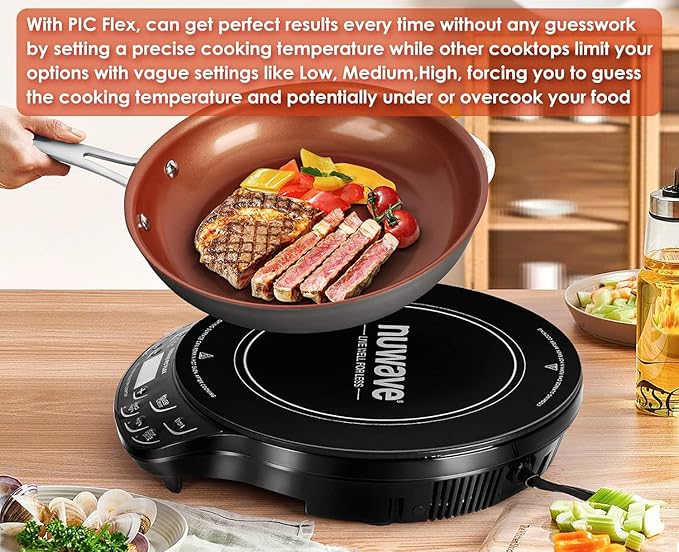 Nuwave Precision Induction Cooktop, 10.25” Shatter-Proof Ceramic Glass, 6.5” Heating Coil, 45 Temps from 100°F to 500°F, 3 Wattage Settings 600, 900 & 1300 Watts