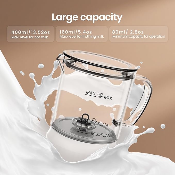 Casimhu 4-in-1 Milk Frother, Electric Milk Frother and Steamer with LED Touch Screen, Ceramic Lining Bottom, Milk Warmer 13.52oz for Lattes, Cappuccinos, and Macchiatos at Home, White
