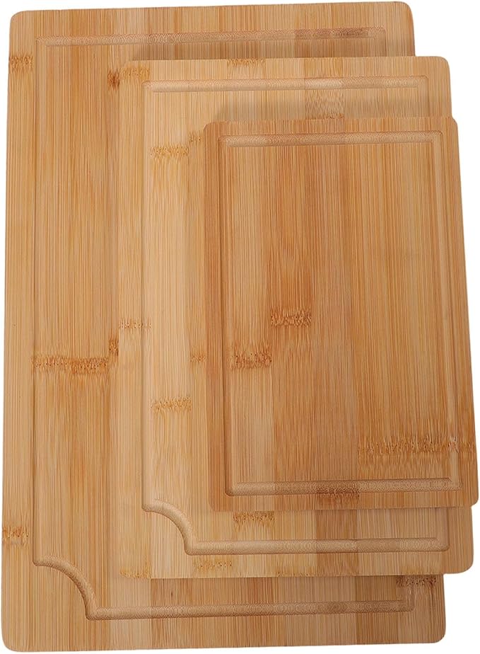 3pcs Wood Chopping Boards Set, Smooth Cutting Boards with Grooves and Inner Handles for Kitchen, Meat Vegetables Fruits