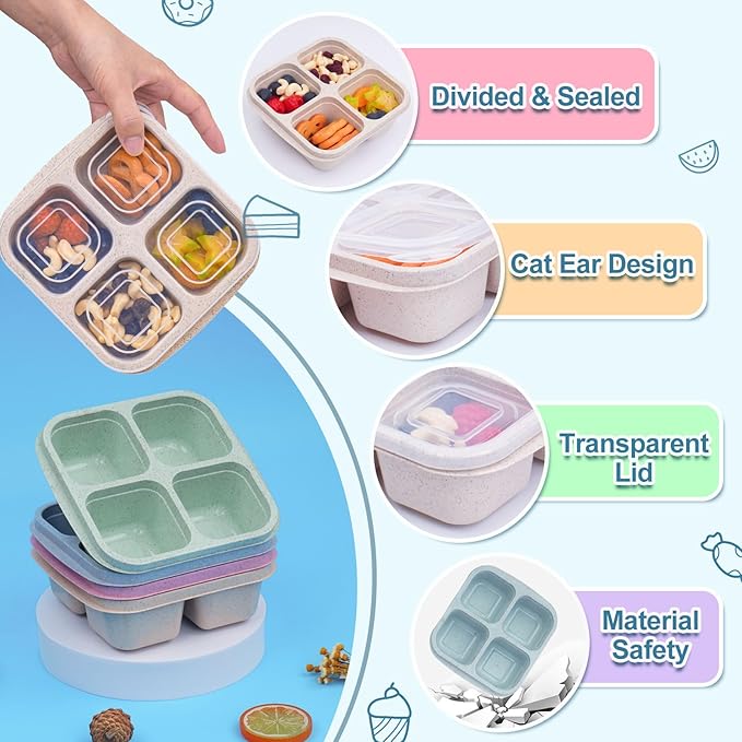 LCHLZZ 20 Pack Snack Containers, 4 Compartments Reusable Bento Snack Box for Meal Prep, BPA Free Lunchable Containers, Divided Food Storage Containers for Work, Picnic, Microwave and Dishwasher Safe
