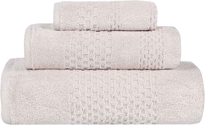 Superior Playa Zero Twist Cotton Medium Weight Towels, for Guest Bath, Bathroom, Shower, Spa, Plush, Quick Dry, Ultra-Soft Towels, Bath Essentials, Waffle Textured, 3 Piece Assorted Towel Set, Silver