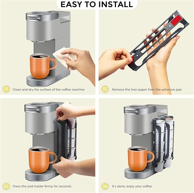 K Cup Holder for Keurig: Coffee Pod Holder for Counter Small Space - Kcup holder for Wall Mount (4, Black)