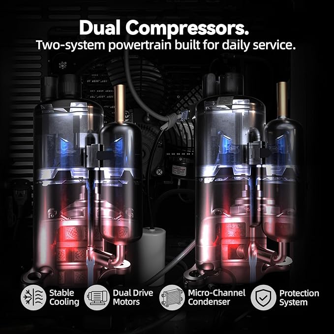 Commercial Soft Serve Ice Cream Machine, 115V Floor Standing, 32-42L/H Output, 2 x 6L Hoppers, True Independent Left/Right System, 2 Compressors, Smart Displays