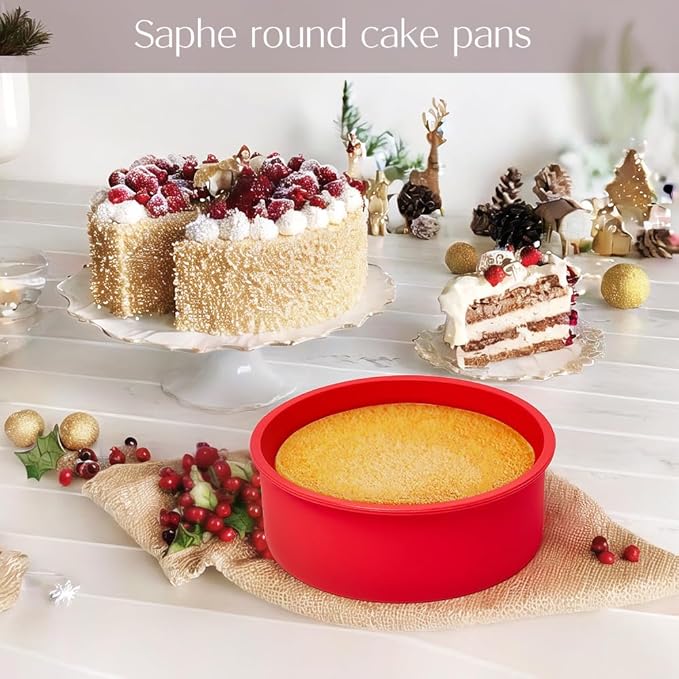 saphe 4 packs Silicone Cake Pans for Baking,Round Cake Molds for Cupcake,Cheese Cakes and Chocolate Cakes, Non-stick silicone bakeware sets BPA free(2 pcs 6 inch + 2 pcs 8 inch)