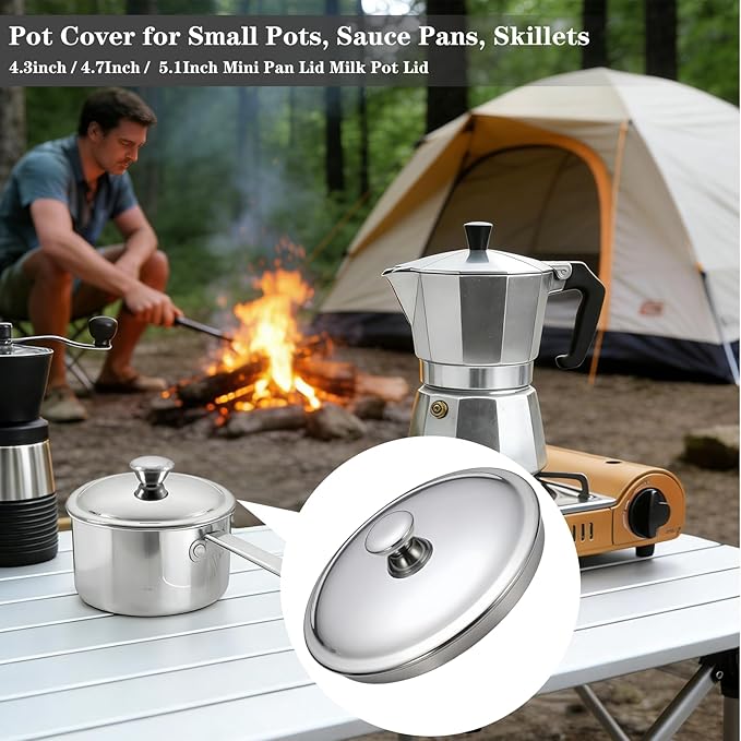 Universal Lid, 2Pcs Stainless Steel Cover Bowl 4.7Inch Mini Pan Lid Milk Pot Lid Cookware Lid for Skillets Frying Pans, 12cm