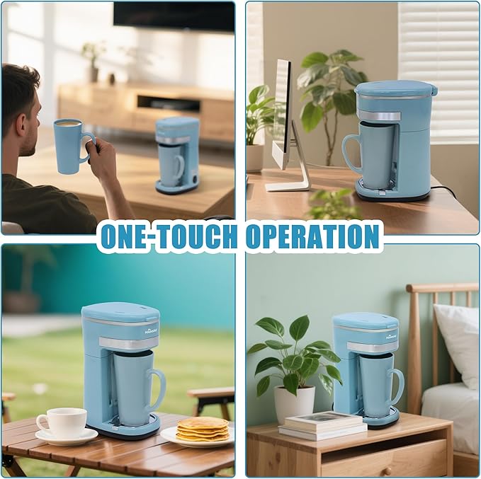 Coffee Machine, Single Serve Coffee Maker,One Cup Coffee Maker with Reusable Filter & One-touch Control Button, Portable Brewer for Camping, Travel & Home, Easy To Clean& Store, 15oz/450ml