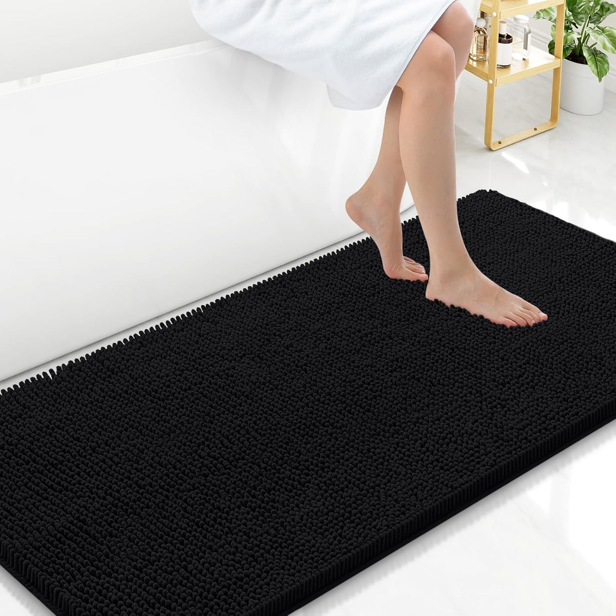 Arotive Bathroom Rugs 47x24, Extra Soft Absorbent Shaggy Chenille Bath Rugs, Machine Washable Rubber Backing Non-Slip Bath Mats for Bathroom Floor Tub and Shower, Home Decor Accessories, Black