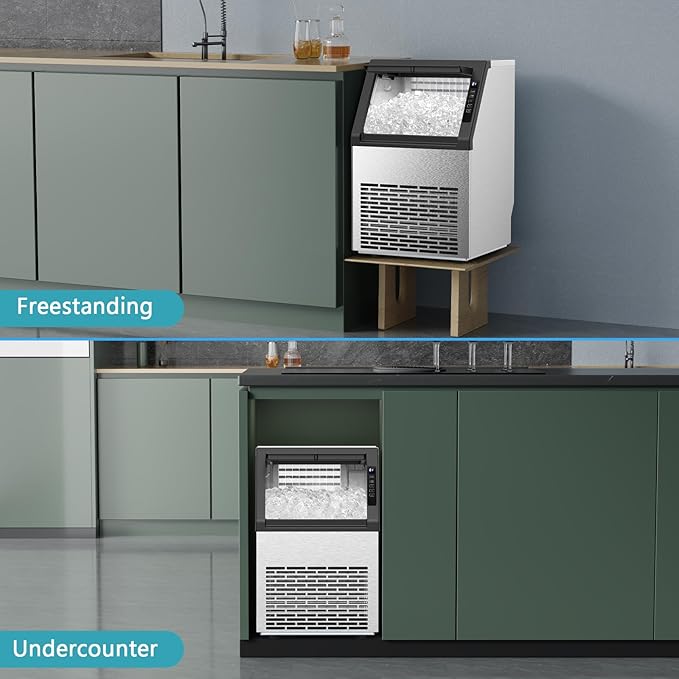 Electactic Commercial Ice Maker Machine,80lbs/24H Stainless Steel Ice Machine,24lbs Storage, Auto Self-Cleaning Freestanding Ice Maker, Ice Machine Freestanding for Bar/Cafe/Restaurant